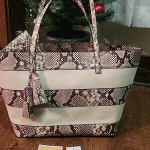 Snake Print Michael kors  Tote with Wrist-let/Pouch with Tassel